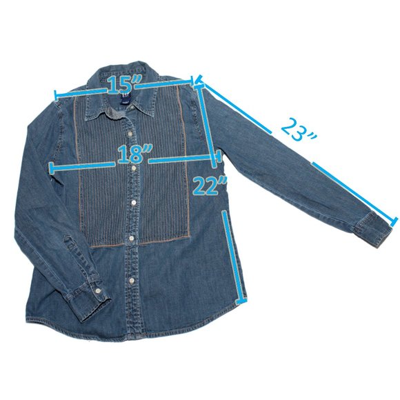 GAP Women's Button Front Long Sleeve Denim Chambray Shirt Medium Blue - Picture 4 of 5